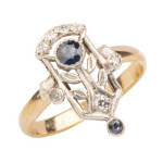 Antieke ring met saffier en diamant 